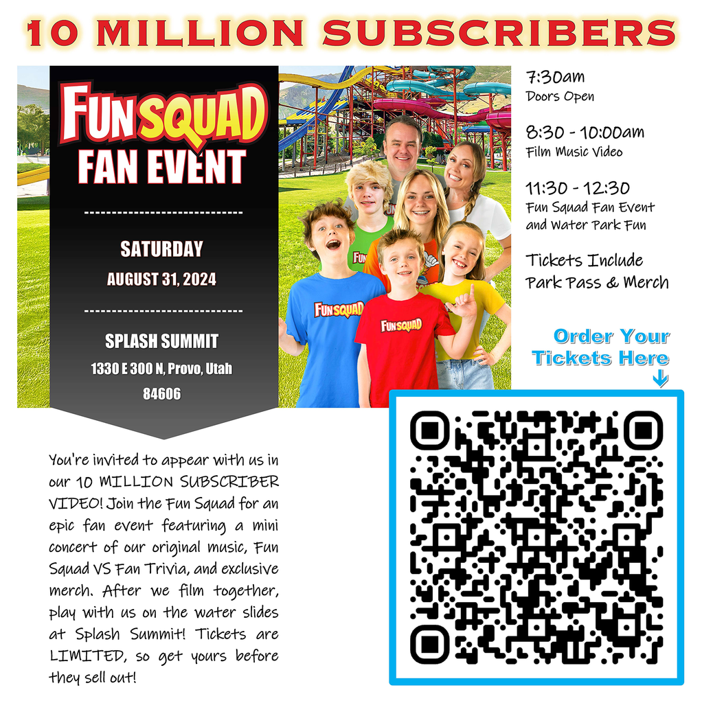 Celebrate 10 Million Subscribers with the Fun Squad in Utah, USA on August 31, 2024
